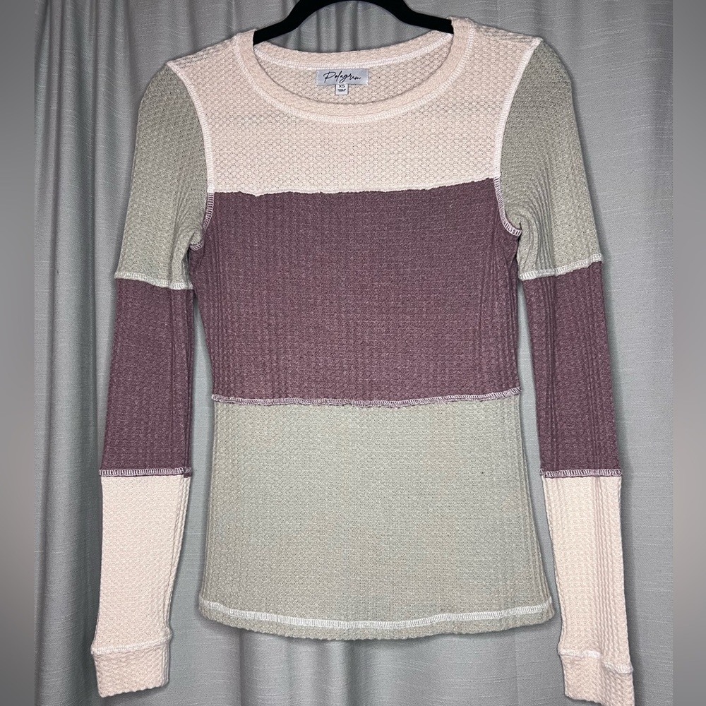 Bates Sisters Boutique Polagram Size XS Waffle Knit Multicolor Long Sleeve
